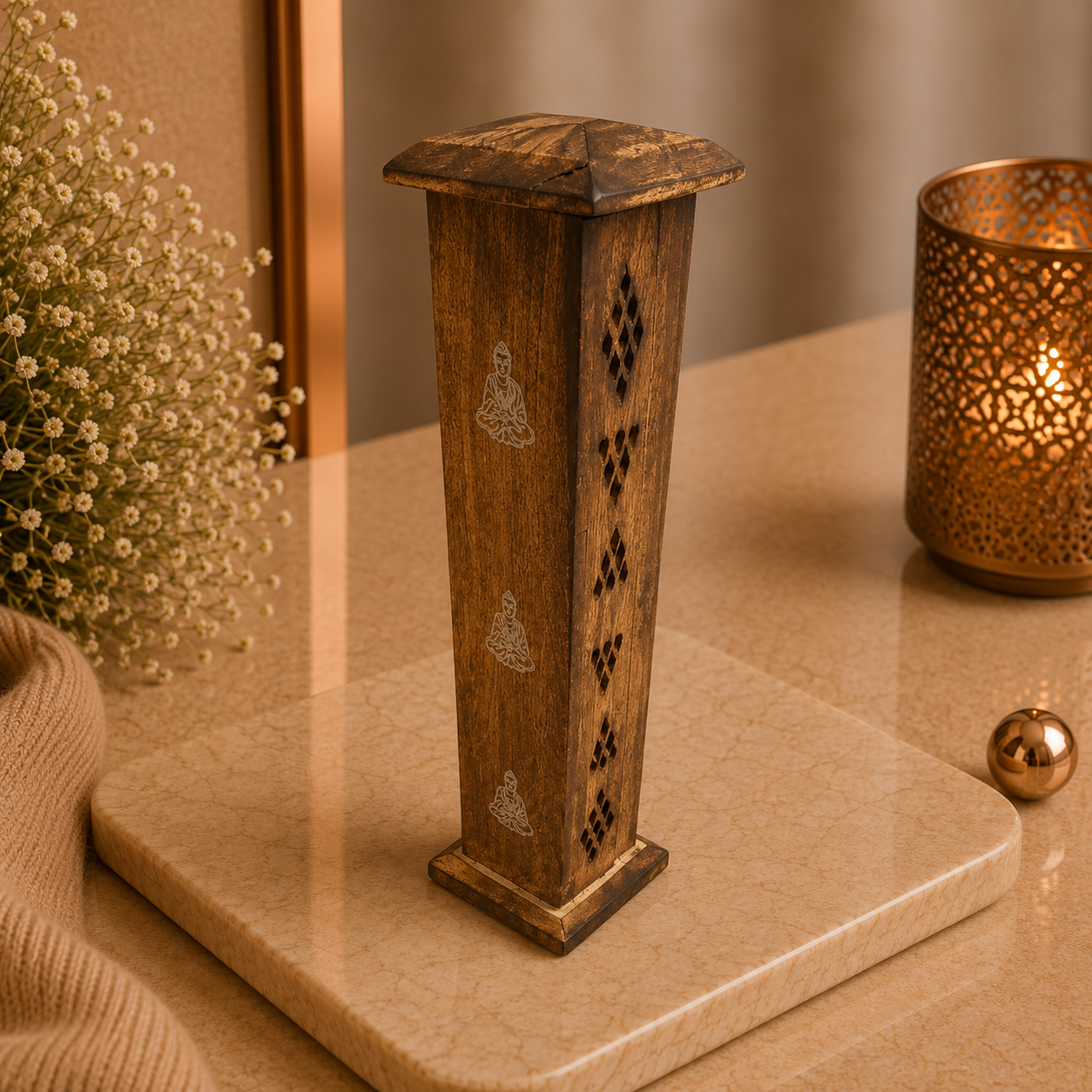 Houten Wierooktoren Boeddha