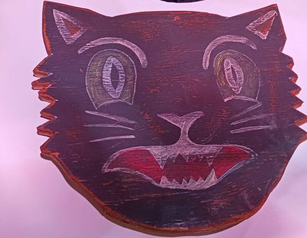 Vintage Black cat wisker face shape wood cut out