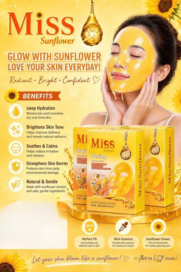 Miss Sunflower Toning Essences Mask ម៉ាសបិតមុខអោយសរ 10 piece