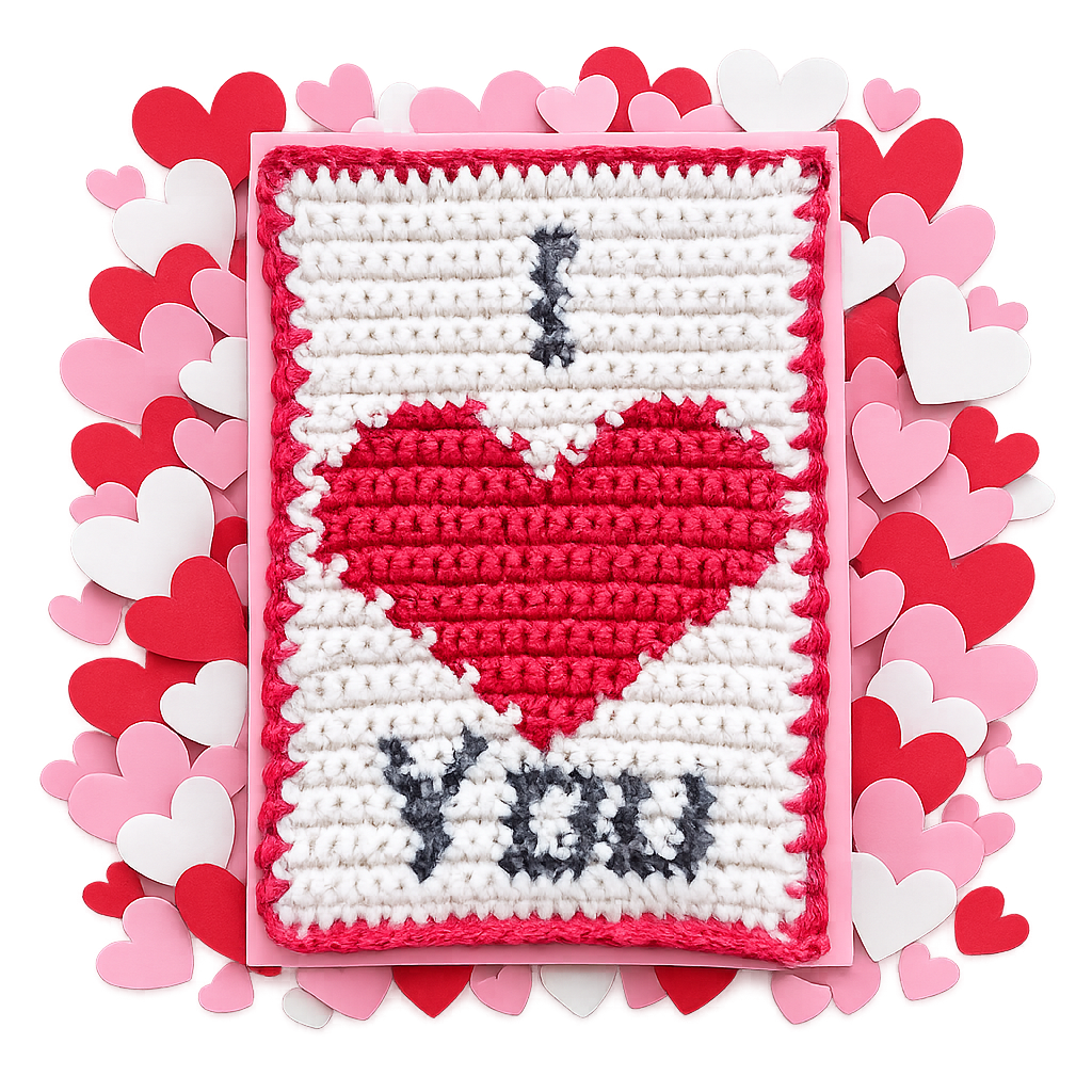 Haakpatroon Wenskaart   “I ❤️ you”