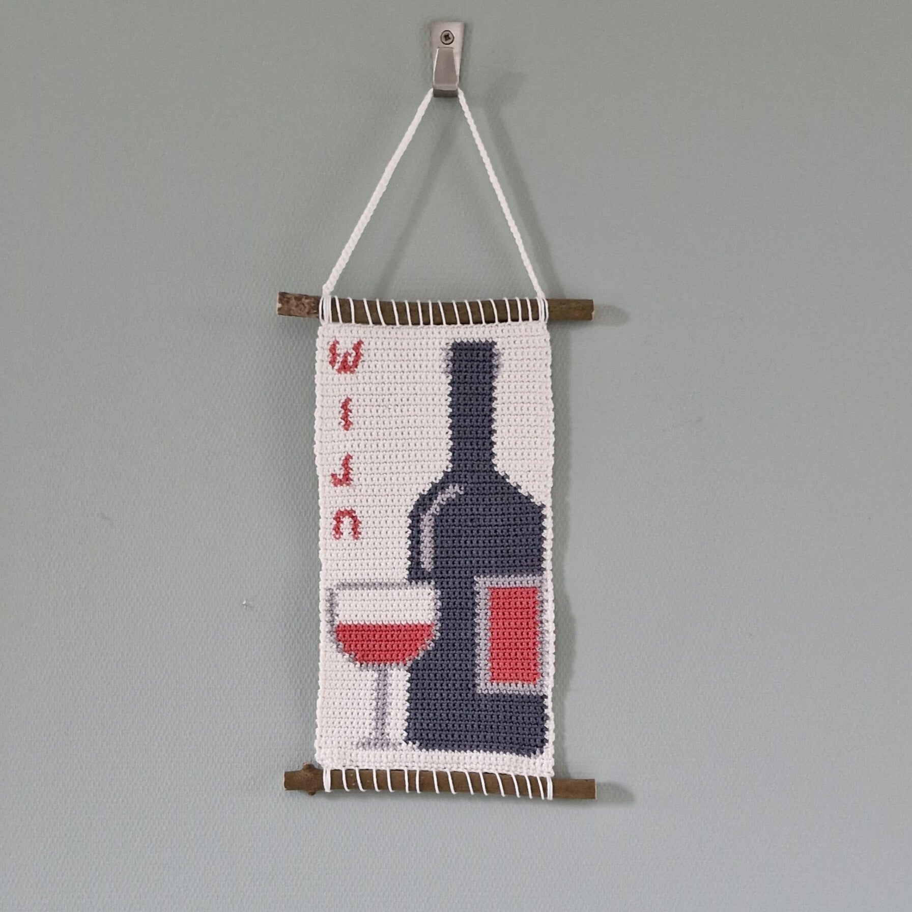 Linkshandig haakpatroon wandhanger 'wijn'