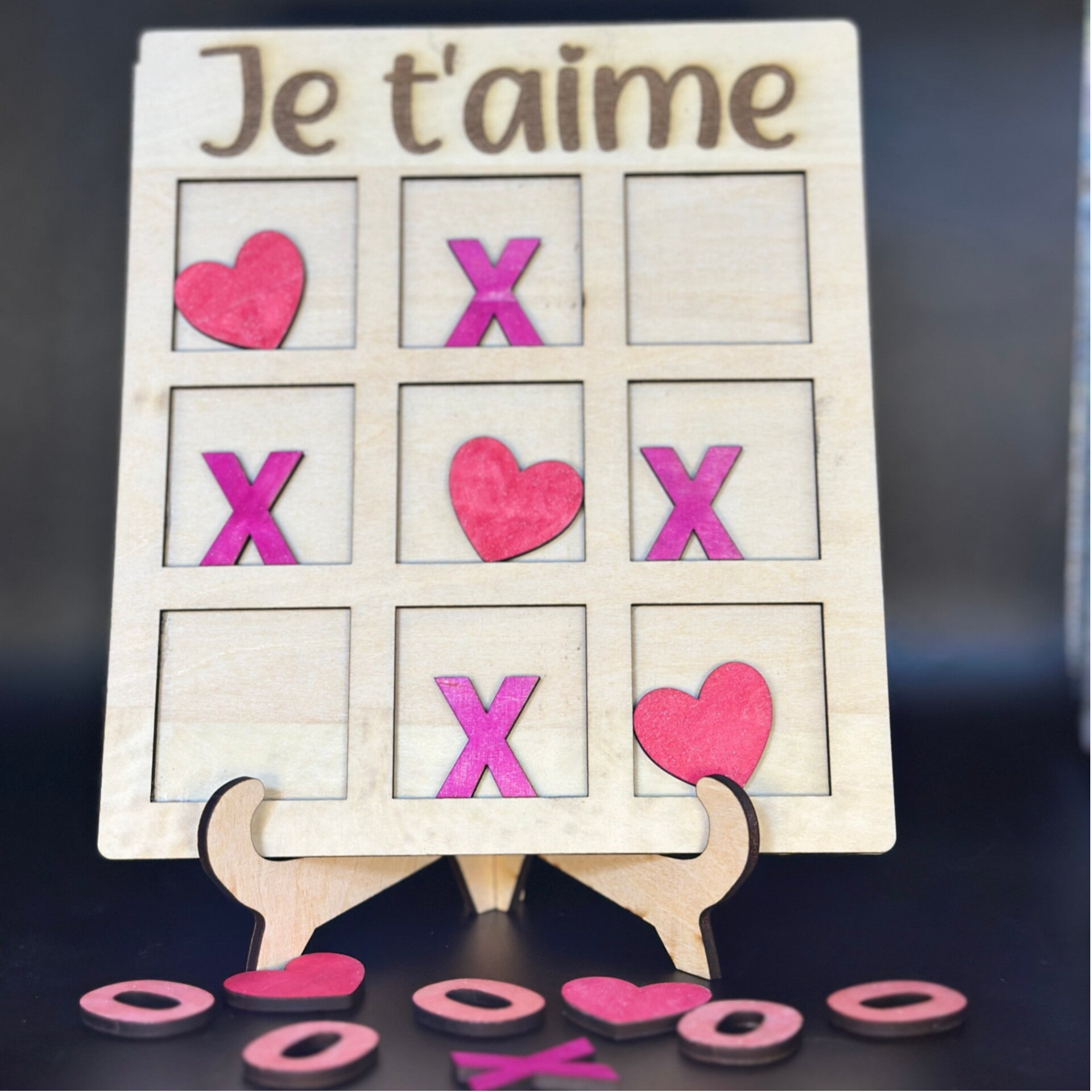 Morpion en bois “Je t’aime” – Jeu & déco