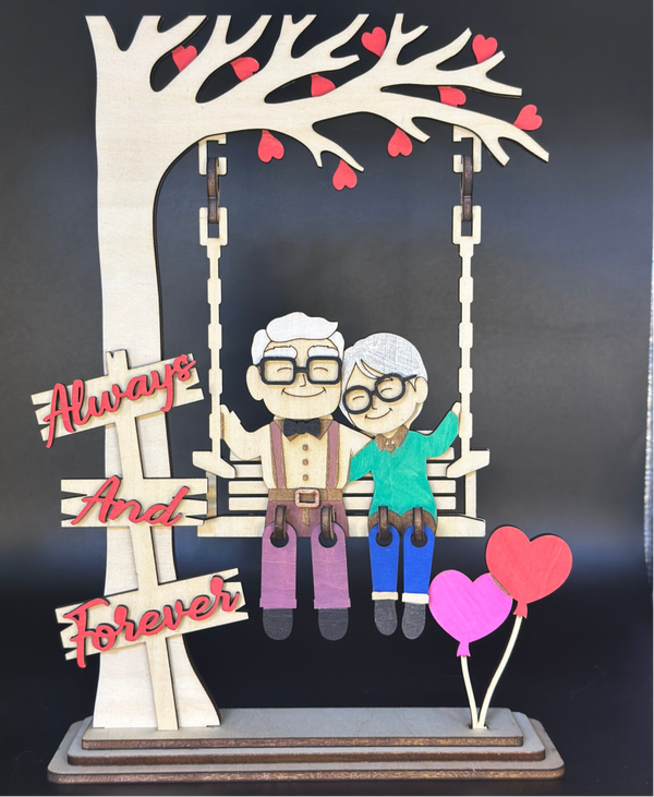 Déco en bois 3D “Always And Forever” – Couple sur balançoire