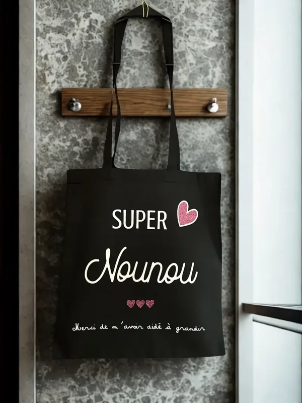 Tote-bag noir en coton pour Nounou
