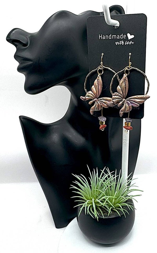 Gold-Mauve Butterfly Earrings