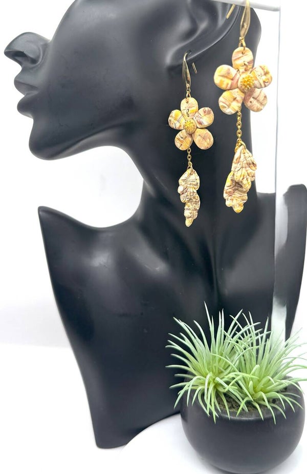 Yellow Brown Floral Earrings