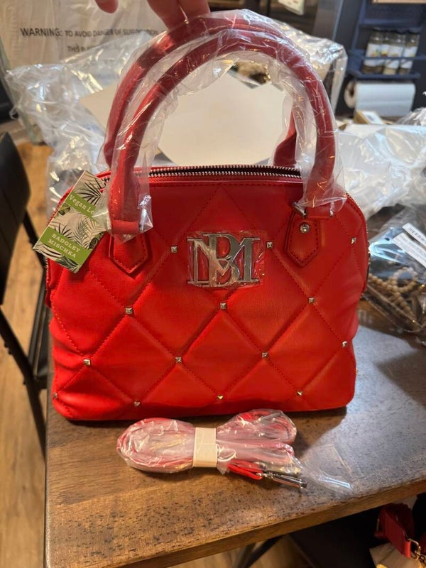 Badgley Mischka Red/Silver Quilted/Studded Bag