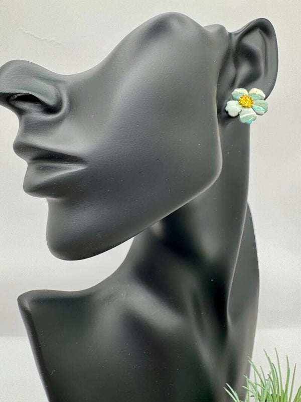 Teal Flower Earrings
