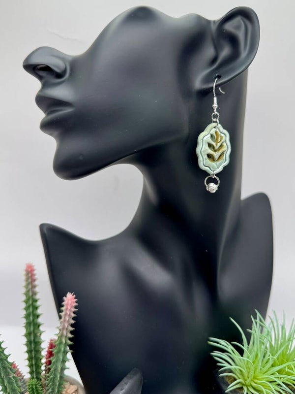 Teal & Brown Leaf Stamp Earrings