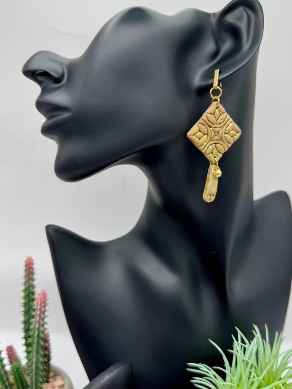 Olive & Gold Quilt Earrings