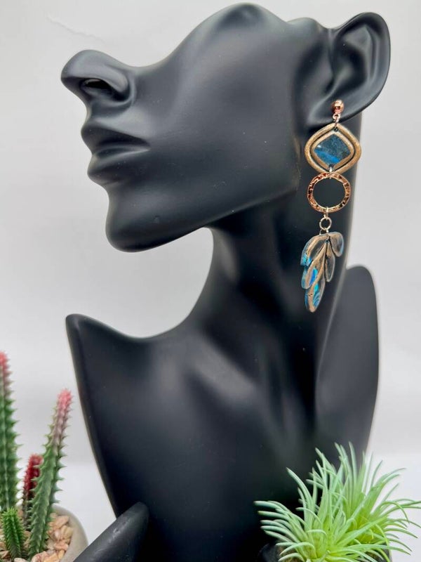 Blue & Gold Leaf Earrings