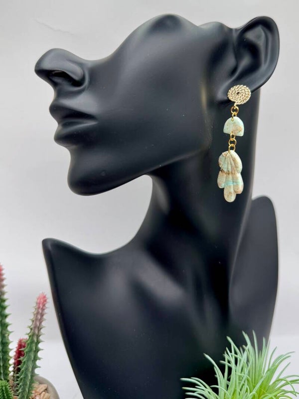 Green Gold Leaf Halfmoon Earrings