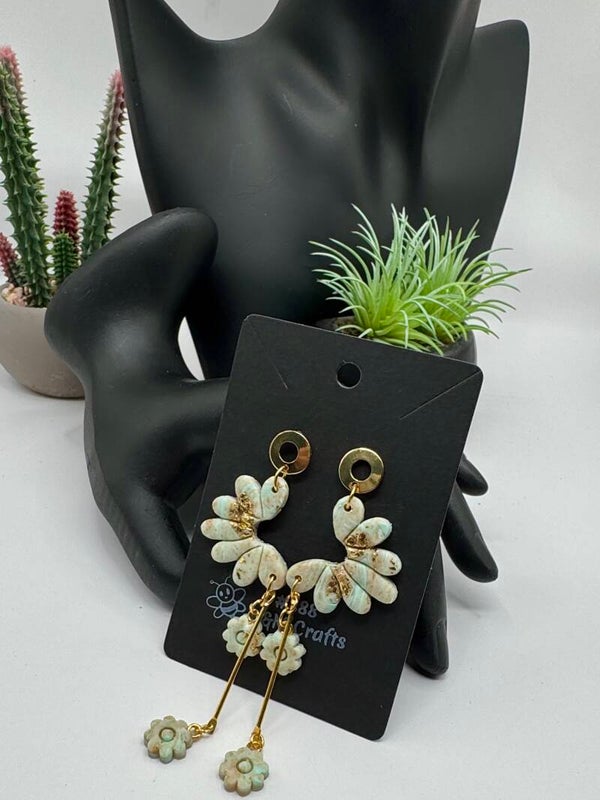 Green & Gold Floral Earrings