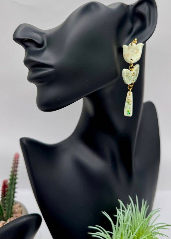 Green Double Tulip Earrings