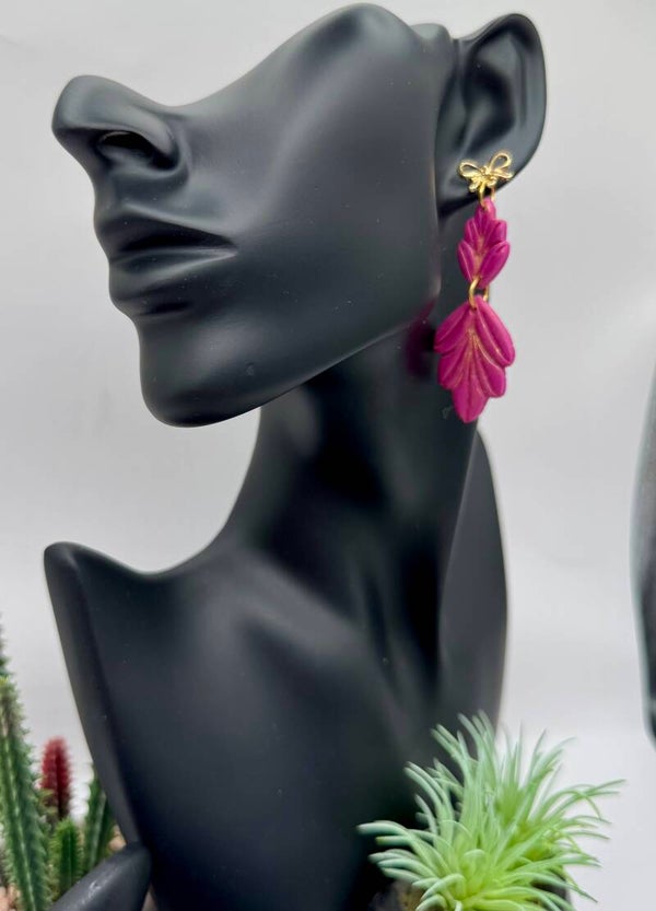 Fuschia Double Leaf Earrings
