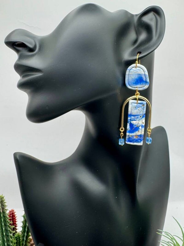 Blue & White Bar & Arch Earrings
