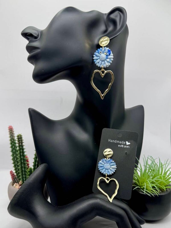 Blue Daisy Heart Earrings