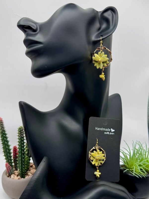 Green 3-D Flower Octagon Earrings