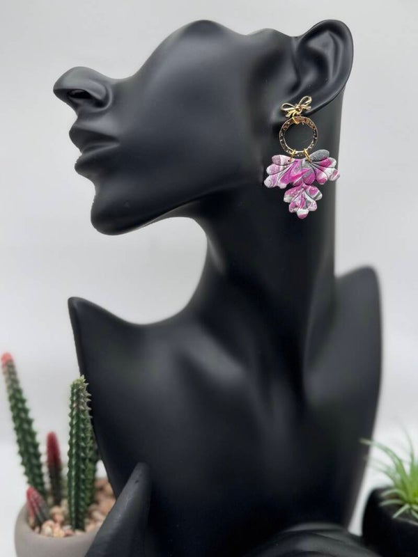 Pink, Gray & White Hammer Leaf  Earrings