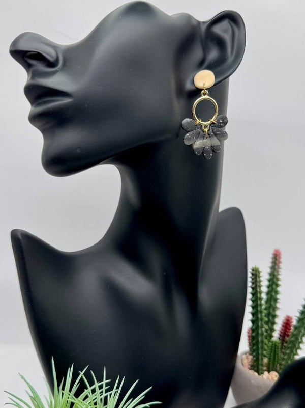 Cream & Black Fan Earrings