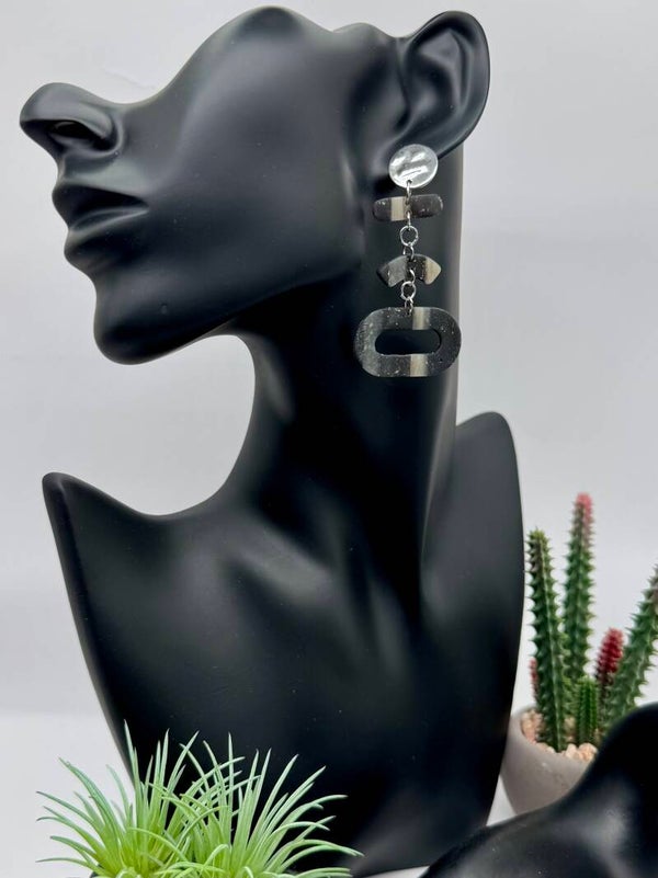 Silver, Black & Cream StripedEarrings