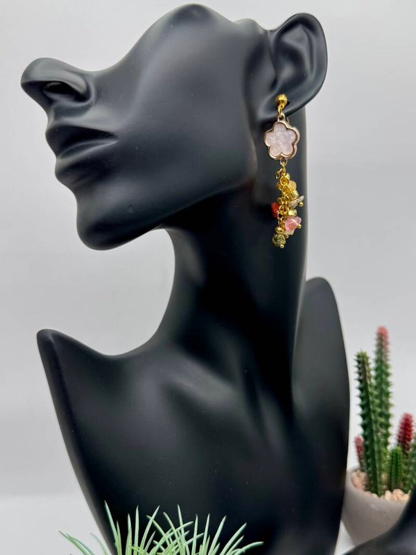 Clover & Natural Stone Beaded Earrings