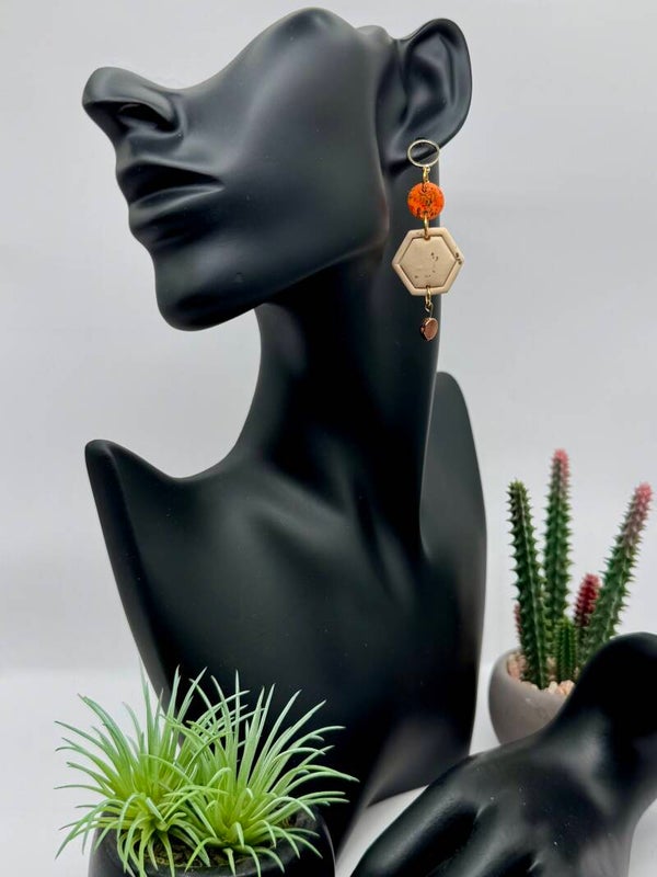 Cream & Orange Dangle  Earrings