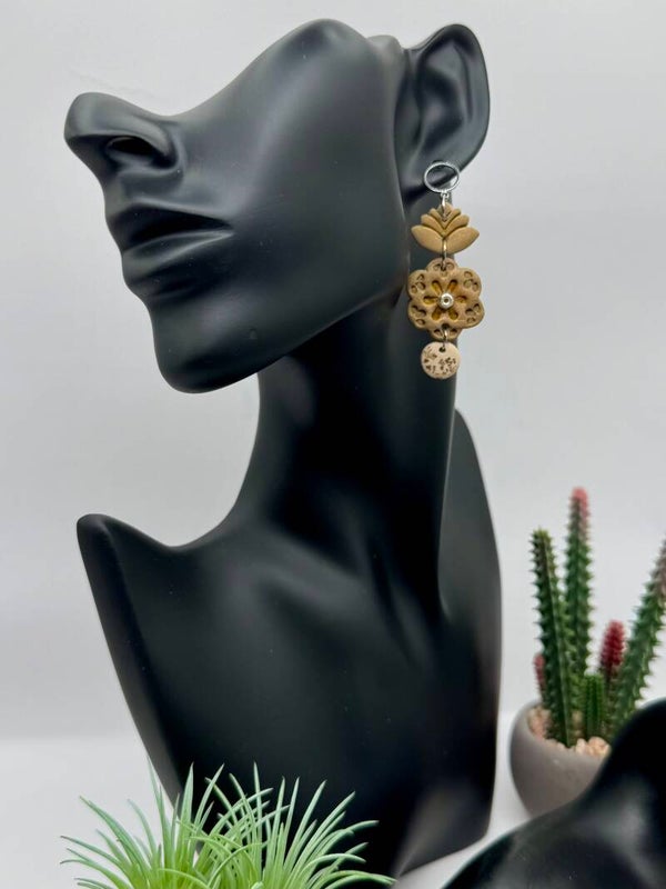 Olive & Brown Flower & Leaf Earrings