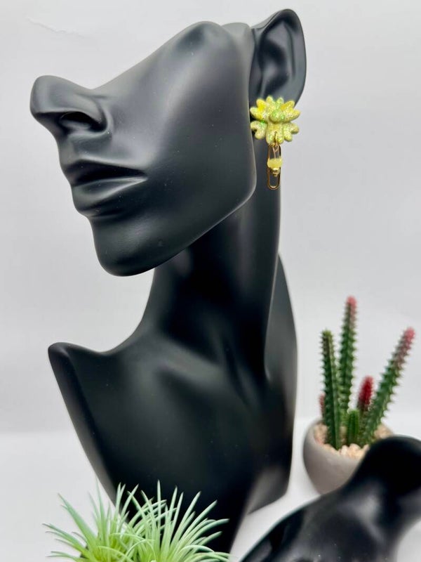 Green Flower & Paperclip Earrings