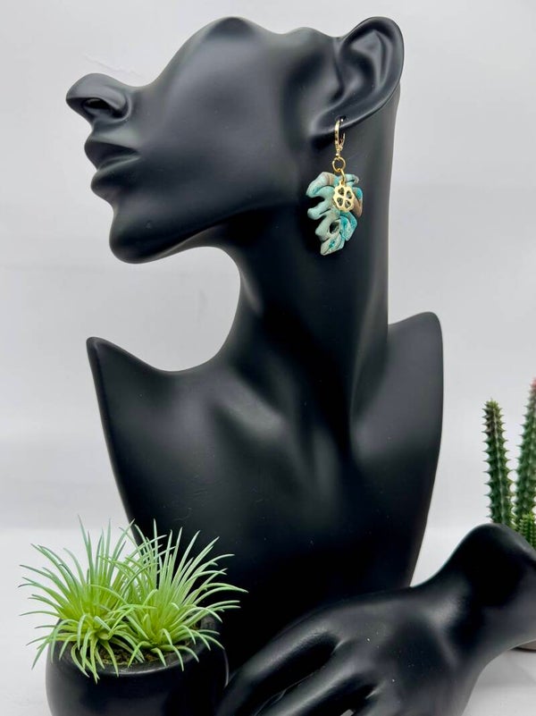 Teal Blue Monsterra Earrings
