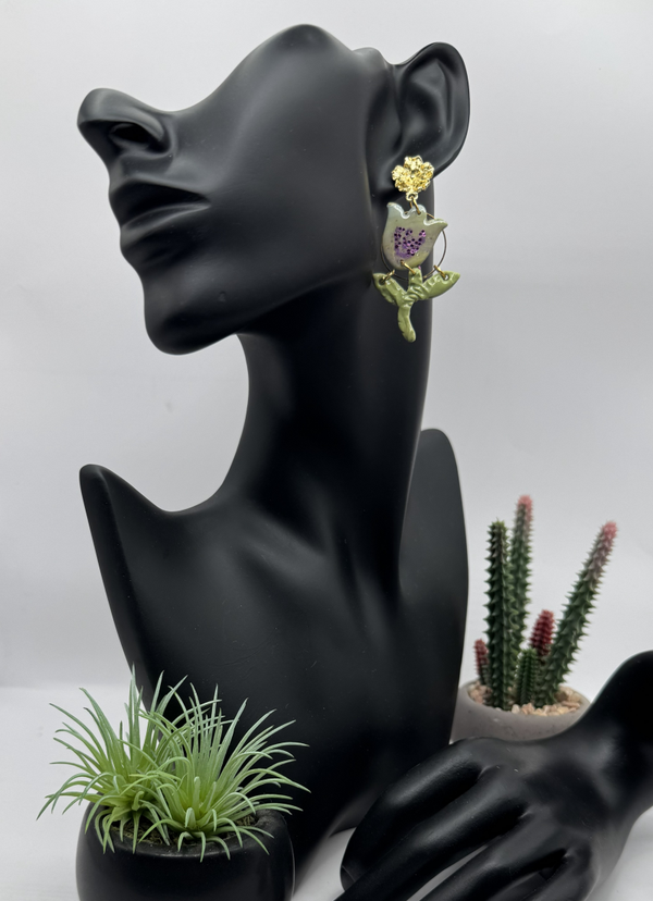 Circled Green Tulip Earrings