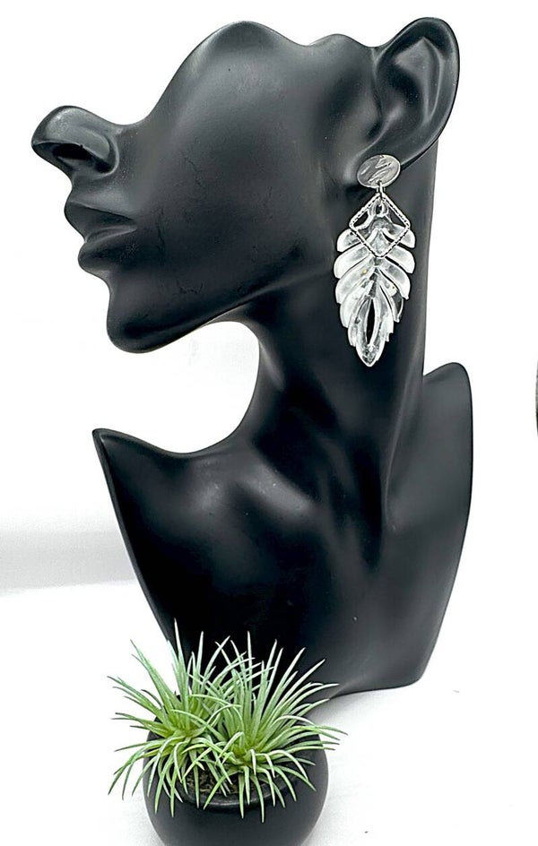Icy White Leaf Earrings