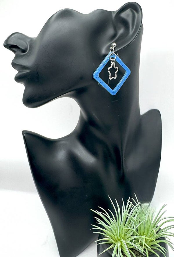 Blue Diamond Star Earrings