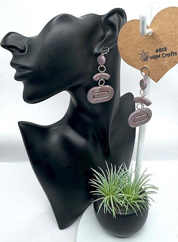 Muted Eggplant Oblong Dangle Earrings