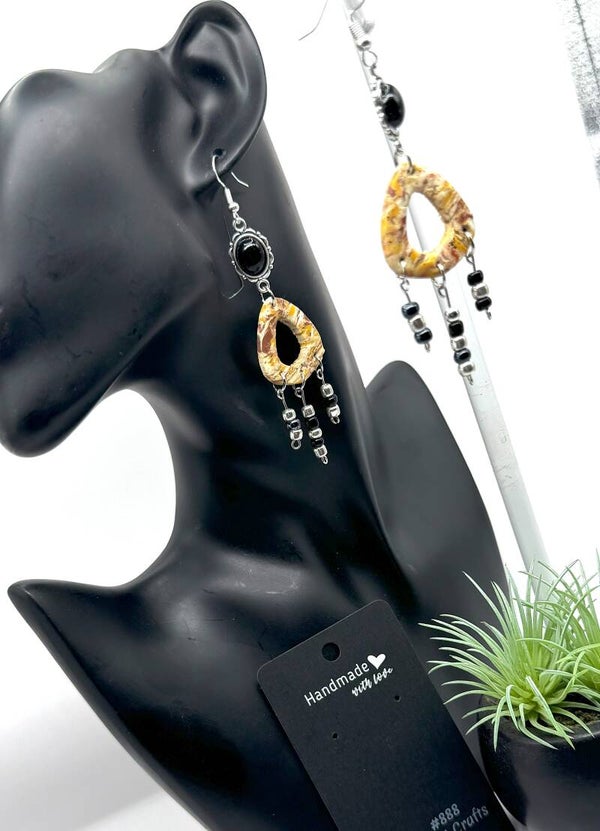 Yellow & Brown Black Stud and Bead Earrings