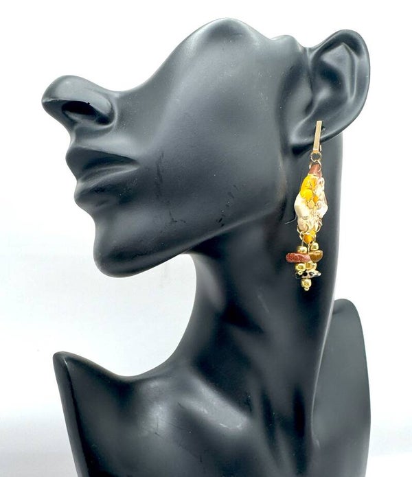 Yellow & Brown Quilt Design Earrings