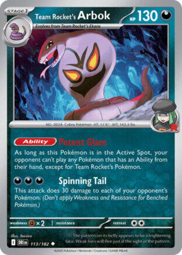 DRI 113 Team Rocket's Arbok reverse holo