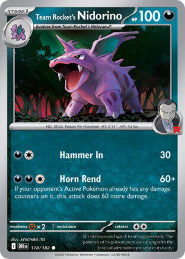 DRI 118 Team Rocket's Nidorino reverse holo