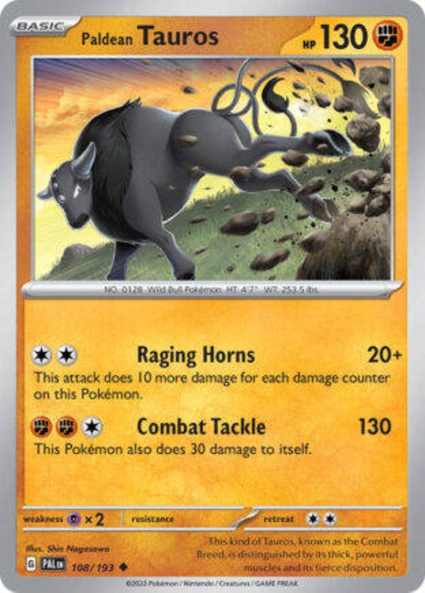 PAL 108 Paldean Tauros reverse holo