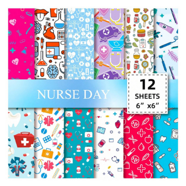 12 Sheets 6"x6" Nurse Day Scrapbook Paper