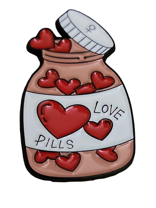 Heart Love Pills Bottle Pin