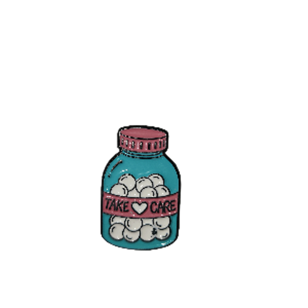 Take Care Pill Bottle Pin