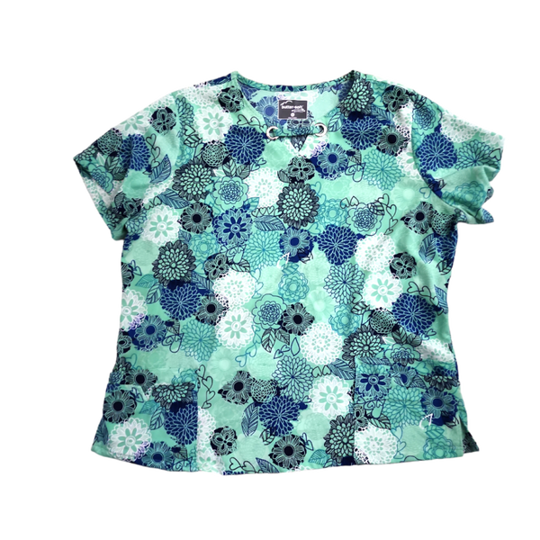 Bright Green Flower Scrub Top