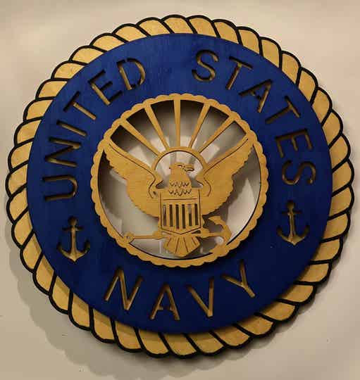 12" Hand Painted and Stained Navy 3D Plaque