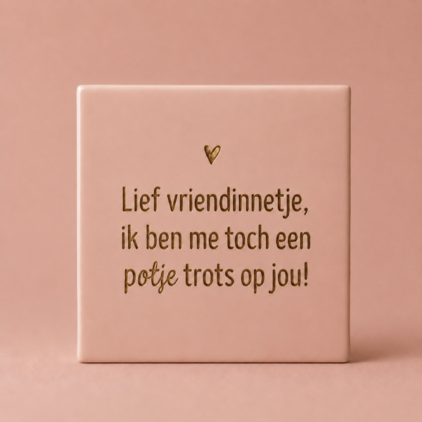 Tegeltje "Lief vriendinnetje, ik ben me toch een potje trots op jou!"