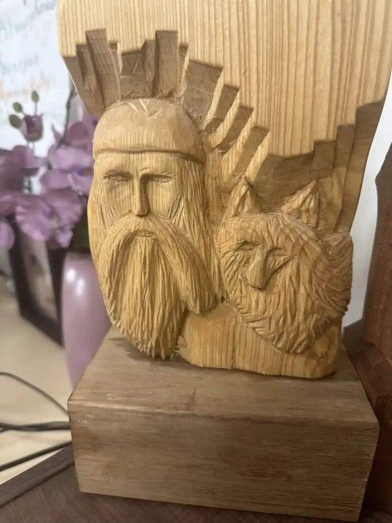 Wooden Sculpture – Expressive Bearded Faces
