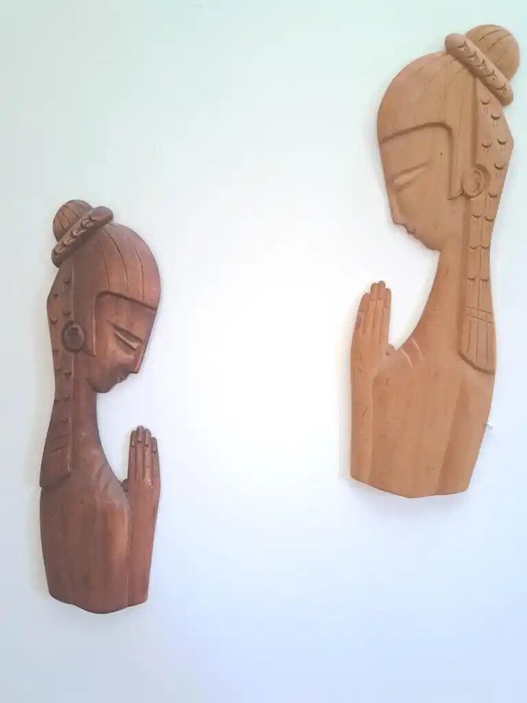 Hand-Carved Wooden Sculpture – Dual Faces Abstract