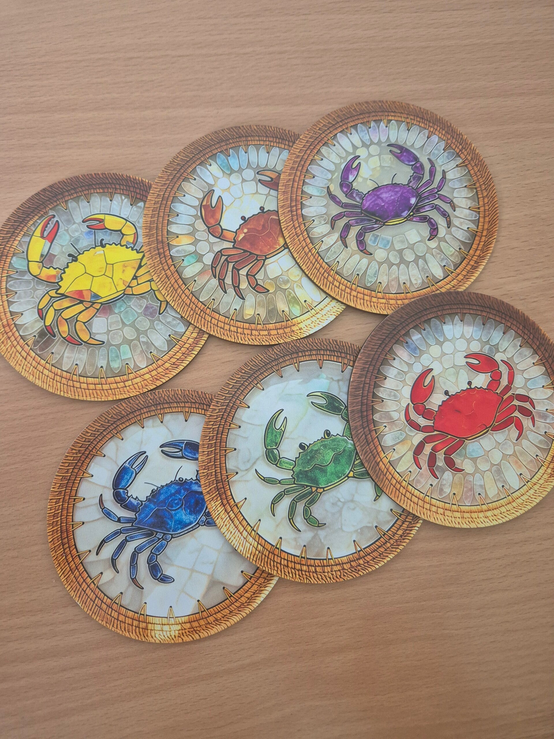 Onderzetters gekleurde krabben  (set van 6)