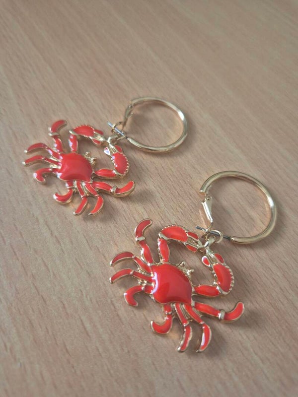 Krabben oorbellen hangers - Rood/Goud