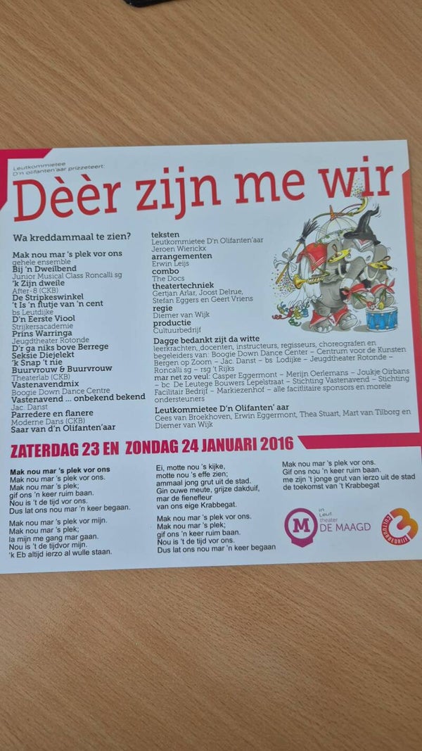 Programma Leutkommietee d'n olifanten'aar 2016